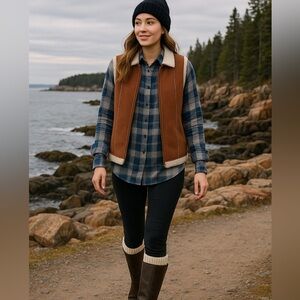 Barrage Authentic Womens S Brown Fall Vest with Faux Fur Western Cabincore
